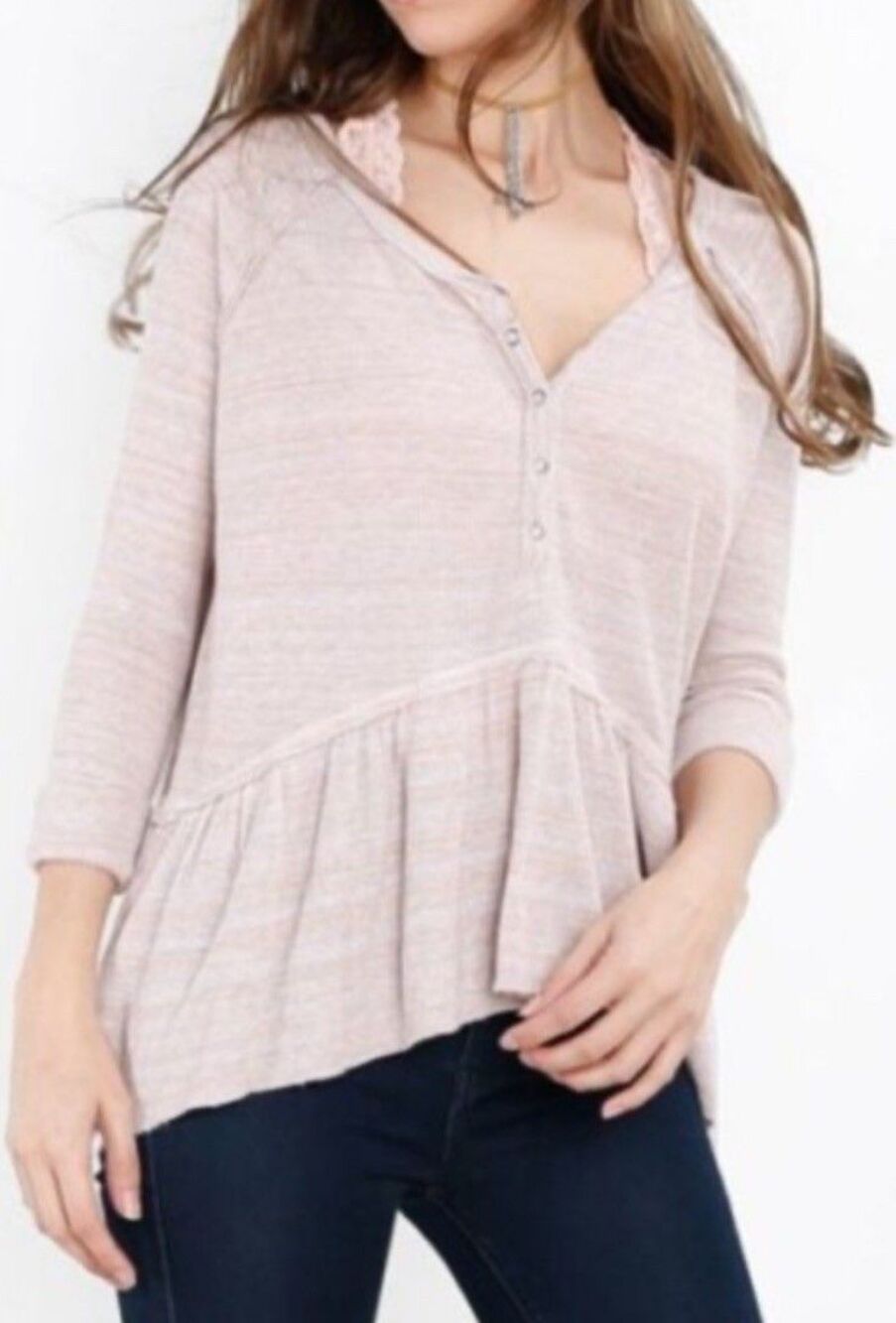 We The Free People Shirt Oversized Medium Petal Coastline Peplum Button Henley